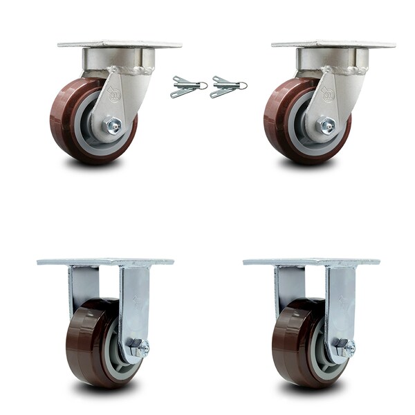 4 Inch Kingpinless Poly on Polyolefin Wheel Caster Swivel Locks 2 Rigid, 2PK